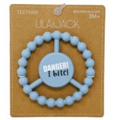 Wholesale - 1pc Silicone Peace Teether - Blue "Danger I Bite!" C/P 100, UPC: 195010015912